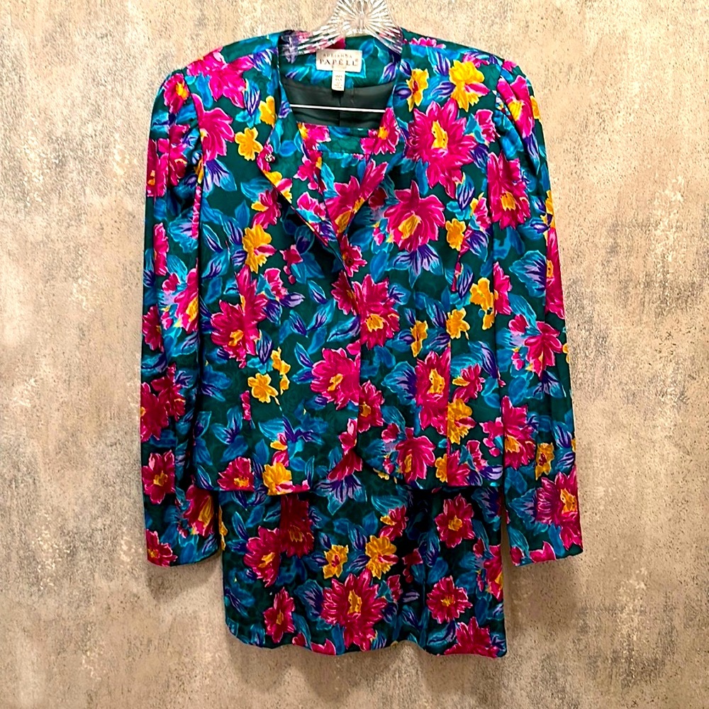 Vintage 80’s Adrianna Papell Silk Skirt Suit Sz 10